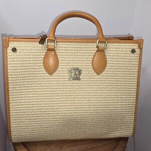 Pratesi Italian Leather and Raffia Handbag with Crossbody